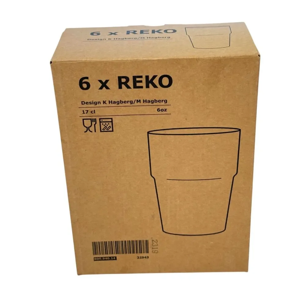 NIB IKEA REKO Set of 6 Stackable Clear 6 oz. Drinking Juice Glasses